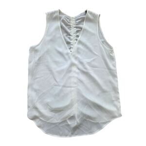 Three Eighty Two Sleeveless V-neck Top White XS Ruched Back Lightweight